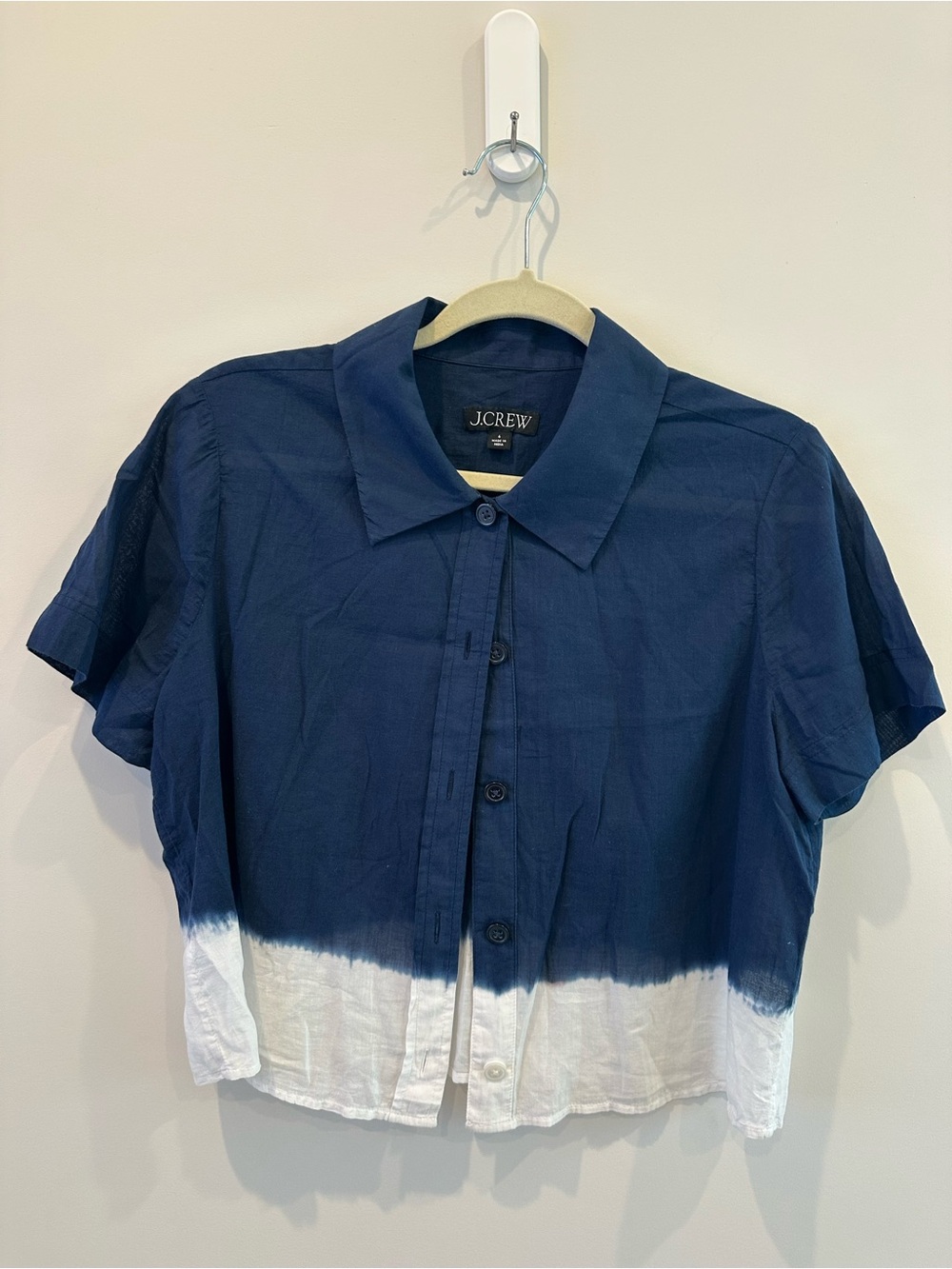 J.Crew Navy and White Dip-Dye Short-Sleeve Button-Front Shirt